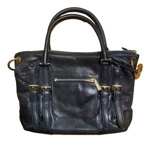 Michael Kors McGraw Navy Leather Handbag with gold tone hardware.